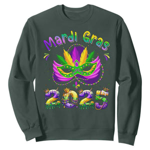 Happy Mardi Gras 2025 Sweatshirt Masquerade Mask Carnival New Orleans Trip TS10 Dark Forest Green Print Your Wear