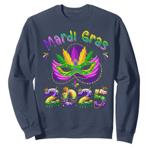 Happy Mardi Gras 2025 Sweatshirt Masquerade Mask Carnival New Orleans Trip TS10 Navy Print Your Wear
