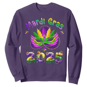 Happy Mardi Gras 2025 Sweatshirt Masquerade Mask Carnival New Orleans Trip TS10 Purple Print Your Wear