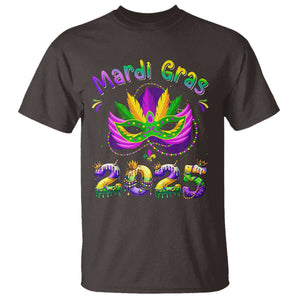 Happy Mardi Gras 2025 T Shirt Masquerade Mask Carnival New Orleans Trip TS10 Dark Chocolate Print Your Wear