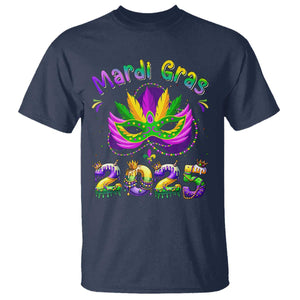 Happy Mardi Gras 2025 T Shirt Masquerade Mask Carnival New Orleans Trip TS10 Navy Print Your Wear