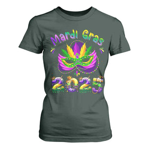 Happy Mardi Gras 2025 T Shirt For Women Masquerade Mask Carnival New Orleans Trip TS10 Dark Forest Green Print Your Wear