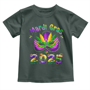 Happy Mardi Gras 2025 Toddler T Shirt Masquerade Mask Carnival New Orleans Trip TS10 Dark Forest Green Print Your Wear