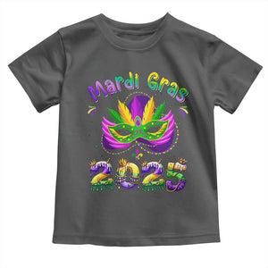 Happy Mardi Gras 2025 Toddler T Shirt Masquerade Mask Carnival New Orleans Trip TS10 Dark Heather Print Your Wear