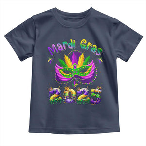 Happy Mardi Gras 2025 Toddler T Shirt Masquerade Mask Carnival New Orleans Trip TS10 Navy Print Your Wear