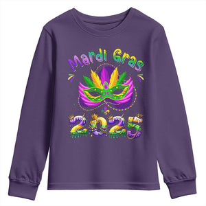 Happy Mardi Gras 2025 Youth Sweatshirt Masquerade Mask Carnival New Orleans Trip TS10 Purple Print Your Wear