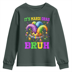 Bruh Mardi Gras Youth Sweatshirt Jester Outfit Teens Boys Kids Mardi Gras TS10 Dark Forest Green Print Your Wear