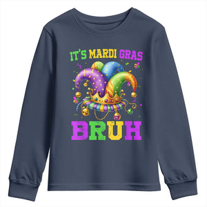 Bruh Mardi Gras Youth Sweatshirt Jester Outfit Teens Boys Kids Mardi Gras TS10 Navy Print Your Wear