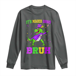 Bruh Mardi Gras Long Sleeve Shirt Dinosaur Meme New Orleans Party Custume Beads TS10 Dark Heather Print Your Wear