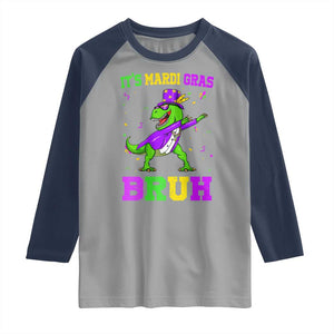 Bruh Mardi Gras Raglan Shirt Dinosaur Meme New Orleans Party Custume Beads TS10 Sport Gray Navy Print Your Wear