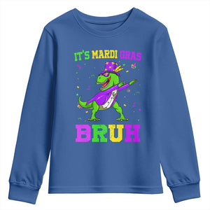Bruh Mardi Gras Youth Sweatshirt Dinosaur Meme New Orleans Party Custume Beads TS10 Royal Blue Print Your Wear