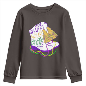 Mardi Gras Youth Sweatshirt Shake Your Bootie Bead Boots TS10 Dark Chocolate Print Your Wear