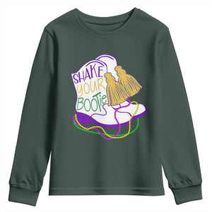 Mardi Gras Youth Sweatshirt Shake Your Bootie Bead Boots TS10 Dark Forest Green Print Your Wear