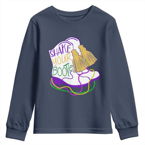 Mardi Gras Youth Sweatshirt Shake Your Bootie Bead Boots TS10 Navy Print Your Wear