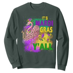 Its Mardi Gras Yall Sweatshirt Funny Carnival Flamingo TS10 Dark Forest Green Print Your Wear