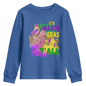 Its Mardi Gras Yall Youth Sweatshirt Funny Carnival Flamingo TS10 Royal Blue Print Your Wear