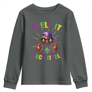 It Aint Gonna Suck Itself Crawfish Funny Mardi Gras Youth Sweatshirt TS10 Dark Heather Print Your Wear
