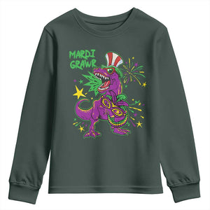 Mardi Gras Dino Youth Sweatshirt Toddler Kids Boys Gift Mardi Grawr TS10 Dark Forest Green Print Your Wear