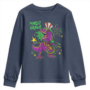 Mardi Gras Dino Youth Sweatshirt Toddler Kids Boys Gift Mardi Grawr TS10 Navy Print Your Wear
