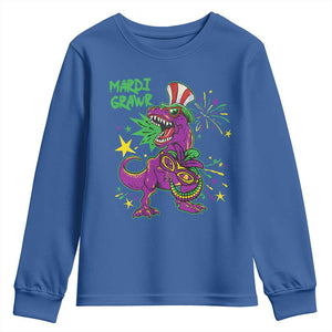 Mardi Gras Dino Youth Sweatshirt Toddler Kids Boys Gift Mardi Grawr TS10 Royal Blue Print Your Wear