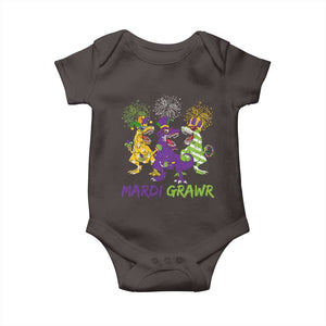Mardi Gras Dinosaur Baby Onesie Dino Mardi Grawr Firework TS10 Dark Chocolate Print Your Wear