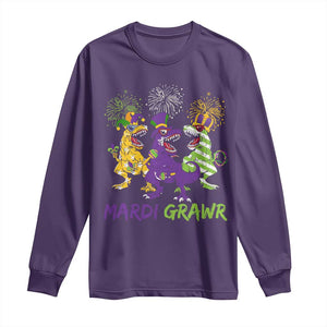 Mardi Gras Dinosaur Long Sleeve Shirt Dino Mardi Grawr Firework TS10 Purple Print Your Wear