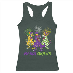 Mardi Gras Dinosaur Racerback Tank Top Dino Mardi Grawr Firework TS10 Dark Forest Green Print Your Wear