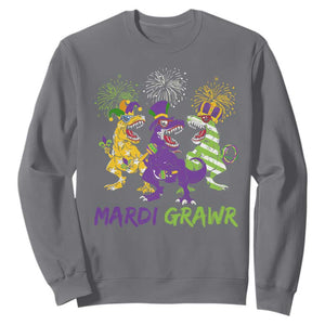 Mardi Gras Dinosaur Sweatshirt Dino Mardi Grawr Firework TS10 Charcoal Print Your Wear