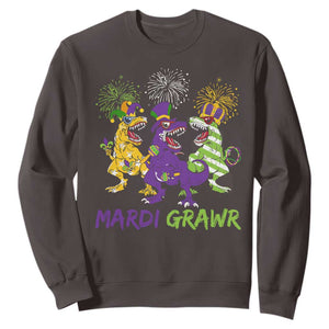 Mardi Gras Dinosaur Sweatshirt Dino Mardi Grawr Firework TS10 Dark Chocolate Print Your Wear