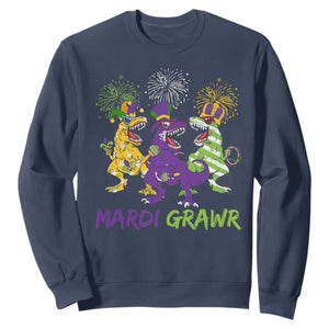 Mardi Gras Dinosaur Sweatshirt Dino Mardi Grawr Firework TS10 Navy Print Your Wear