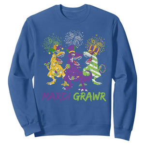 Mardi Gras Dinosaur Sweatshirt Dino Mardi Grawr Firework TS10 Royal Blue Print Your Wear