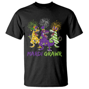 Mardi Gras Dinosaur T Shirt Dino Mardi Grawr Firework TS10 Black Print Your Wear