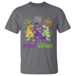 Mardi Gras Dinosaur T Shirt Dino Mardi Grawr Firework TS10 Charcoal Print Your Wear