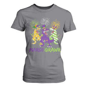 Mardi Gras Dinosaur T Shirt For Women Dino Mardi Grawr Firework TS10 Charcoal Print Your Wear