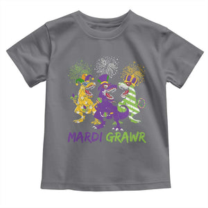 Mardi Gras Dinosaur Toddler T Shirt Dino Mardi Grawr Firework TS10 Charcoal Print Your Wear