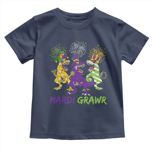 Mardi Gras Dinosaur Toddler T Shirt Dino Mardi Grawr Firework TS10 Navy Print Your Wear