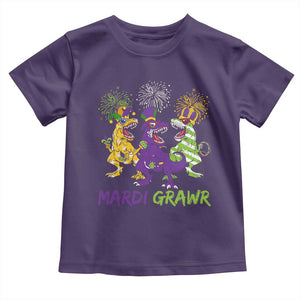 Mardi Gras Dinosaur Toddler T Shirt Dino Mardi Grawr Firework TS10 Purple Print Your Wear