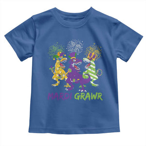 Mardi Gras Dinosaur Toddler T Shirt Dino Mardi Grawr Firework TS10 Royal Blue Print Your Wear