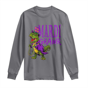 Dinosaur Mardi Gras Long Sleeve Shirt Funny Meme New Orleans Party Custume Beads TS10 Charcoal Print Your Wear