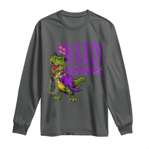 Dinosaur Mardi Gras Long Sleeve Shirt Funny Meme New Orleans Party Custume Beads TS10 Dark Heather Print Your Wear