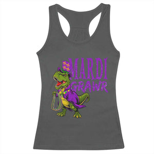 Dinosaur Mardi Gras Racerback Tank Top Funny Meme New Orleans Party Custume Beads TS10 Dark Heather Print Your Wear