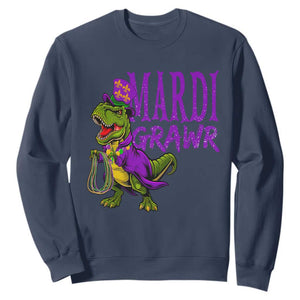 Dinosaur Mardi Gras Sweatshirt Funny Meme New Orleans Party Custume Beads TS10 Navy Print Your Wear