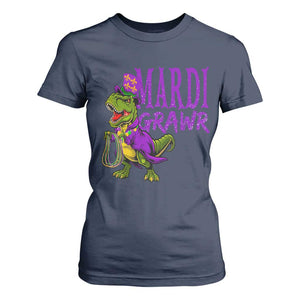 Dinosaur Mardi Gras T Shirt For Women Funny Meme New Orleans Party Custume Beads TS10 Navy Print Your Wear