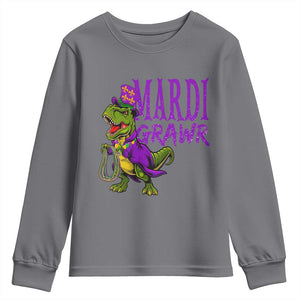 Dinosaur Mardi Gras Youth Sweatshirt Funny Meme New Orleans Party Custume Beads TS10 Charcoal Print Your Wear