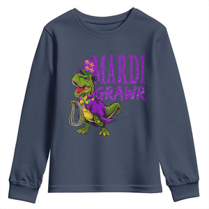 Dinosaur Mardi Gras Youth Sweatshirt Funny Meme New Orleans Party Custume Beads TS10 Navy Print Your Wear
