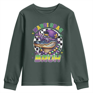 Bruh Mardi Gras Crocodile Youth Sweatshirt Alligator Costume Teens Boys Kids TS10 Dark Forest Green Print Your Wear