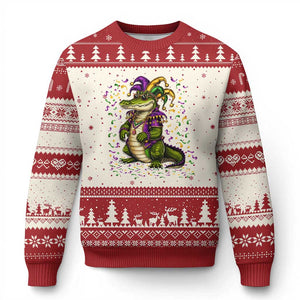 Mardigator Mardi Gras Ugly Christmas Sweater Alligator Louisiana New Orleans Party Custume Beads TS10 Beige Red Print Your Wear