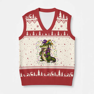 Mardigator Mardi Gras V-Neck Knit Sweater Vest Alligator Louisiana New Orleans Party Custume Beads TS10 Beige Red Print Your Wear