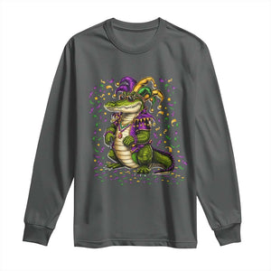 Mardigator Mardi Gras Long Sleeve Shirt Alligator Louisiana New Orleans Party Custume Beads TS10 Dark Heather Print Your Wear