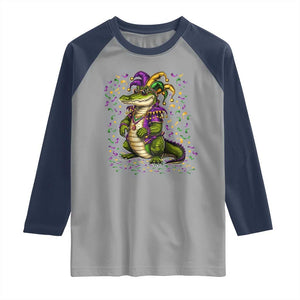Mardigator Mardi Gras Raglan Shirt Alligator Louisiana New Orleans Party Custume Beads TS10 Sport Gray Navy Print Your Wear